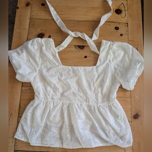 Nanamacs White Floral Puff Sleeve Top